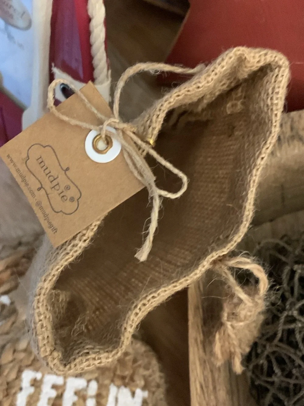 Mud Pie Natural Jute Coaster Set with White Lettering